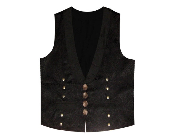 Steampunk Brocade Victorian Edwardian Western Gothic Men's Black Bronze Vest