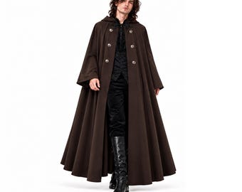 Steampunk Gothic Cape Medieval Men Women Victorian History Knight Stage Military Pirate Costume Larp Button Hooded Cape Cloak with Sleeves.