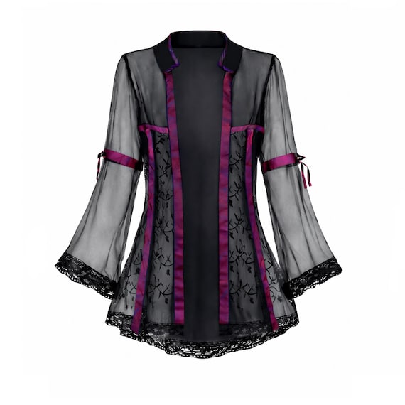 Transparent Lightweight Mesh & Lace Open Jacket Gothic Victorian Steampunk Renaissance Medieval Vampire Theater Stage Lolita Civil War