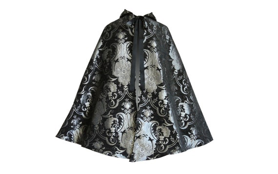 Mens Womens Gothic Steampunk Victorian Medieval Renaissance Pirate Civil Cosplay Halloween Stage Theater Brocade Hooded Capelet Short Cloak