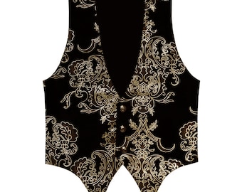 Mens Formal Vest Steampunk Gothic Apparel Victorian Western Outfit Deadwood Historically Inspired Wedding Velvet Vest w Metallic Pattern .