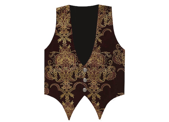 Mens Steampunk Gothic Victorian Western Deadwood Historically Inspired Wedding Velvet with Metallic Pattern Men's Vest