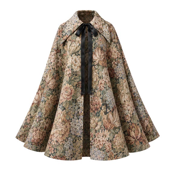 Renaissance Larp Tapestry Cape Gothic Steampunk Cloak Victorian Medieval Stage Theater Costume Brocade Ranger Western Pirate Collar Capelet.