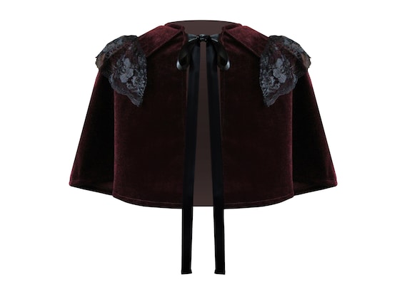 Steampunk Victorian Gothic Renaissance Medieval Stage Civil War Lolita Theater Velvet Capelet Short Cloak Collar Cape