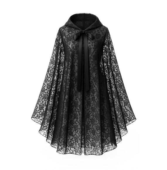 Cape Gothic Lace Cloak Steampunk Victorian Medieval Renaissance Pirate Civil War Cosplay Halloween Costume Stage Theater History Hooded.