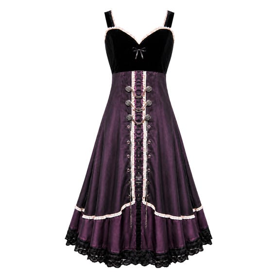 Victorian Steampunk Gothic Renaissance Military Vintage Inspired SIZE S Long Dress with Antique Reproduction Buttons