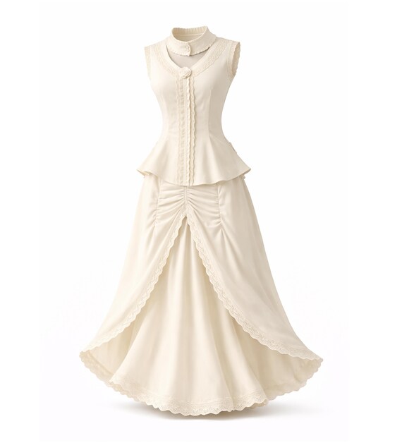 Steampunk Victorian Vintage Inspired Gothic Lolita Lace Theater Stage Wear Civil War Cosplay History Romantic Ivory 2 Piece Top Skirt Dress