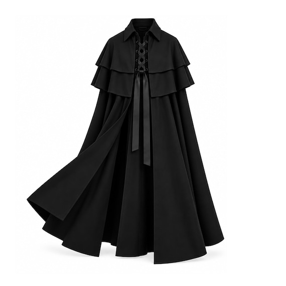 Gothic Steampunk Cape Men Women Cloak Victorian Medieval Apparel Renaissance Costume Emo Pirate Halloween Larp Knight Ranger Collar Lace-Up