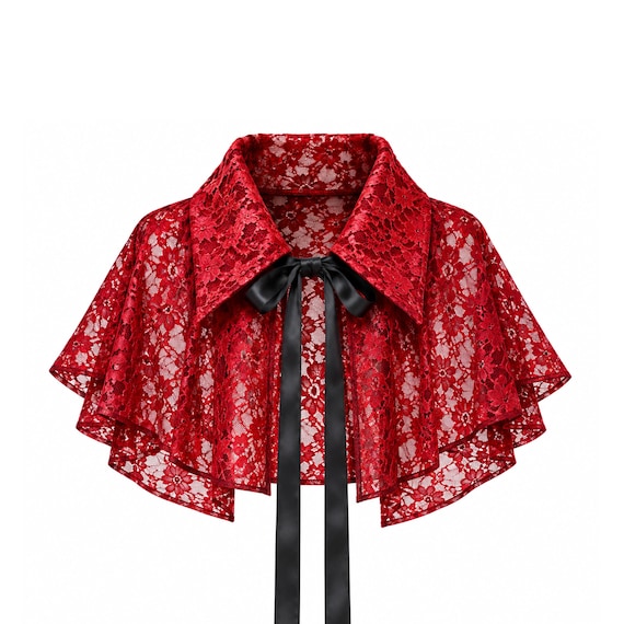 Victorian Cape Gothic Cloak Renaissance Medieval History Theater Stage Civil War Halloween Costume Steampunk Capelet Goth Lace Capelet Shawl