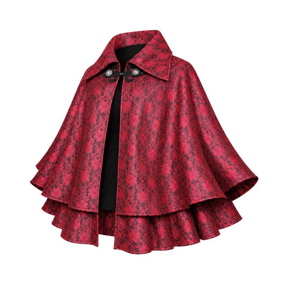 Victorian Cape Gothic Cloak Renaissance Clothing Medieval History Theater Stage Halloween Costume Civil War Cosplay Steampunk Lace Capelet.