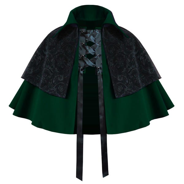 Men Women Cloak Gothic Steampunk Cape Victorian Medieval Outfit Renaissance Western Pirate Velvet Larp Knight Costume Collar Black Capelet.