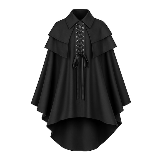Gothic Steampunk Cape Men Women Cloak Victorian Medieval Apparel Renaissance Costume Emo Pirate Halloween Larp Knight Ranger Collar Lace-Up