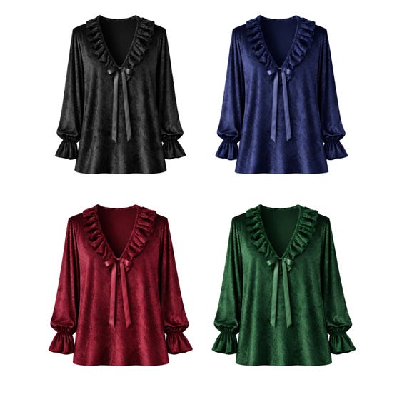 Renaissance Gothic Pirate Steampunk Formal Wear Medieval Outfit Victorian Velvet Western Theater Stage Historical Men's Ruffle Shirt