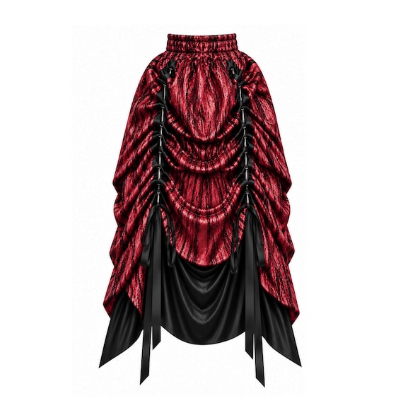 Steampunk Gothic Skirt Stage Theater Costume Victorian Gothic Formal Wear Medieval Historical Ruffled Adjustable Bustle Black Red Purple