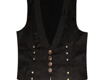 Steampunk Gothic Vest Brocade Black Victorian Edwardian Western Deadwood Outfit Formal Men's Black Bronze Military Buttons Vest .