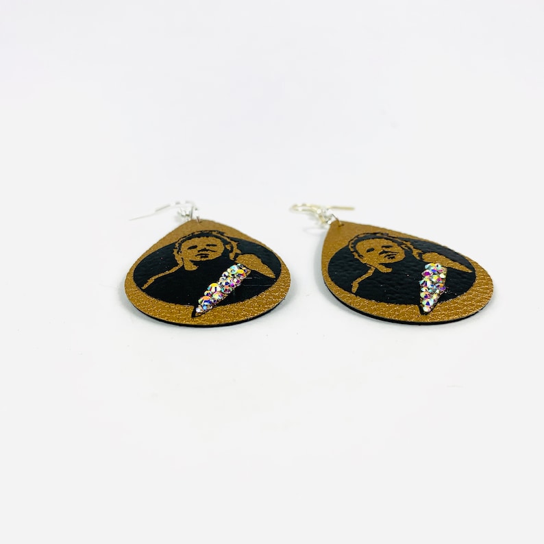 Michael Myers Earrings Halloween Horror Movie Jewelry Faux Leather /& Crystal AB Rhinestones USA Handmade