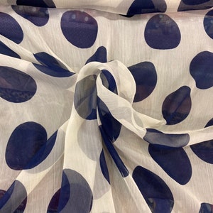 Polka Dot Printed Silk Georgette Chiffon Fabric Made in Italy Authentic Designer
