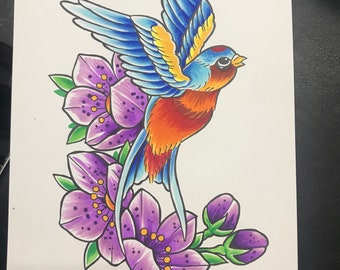 Bird and flowers