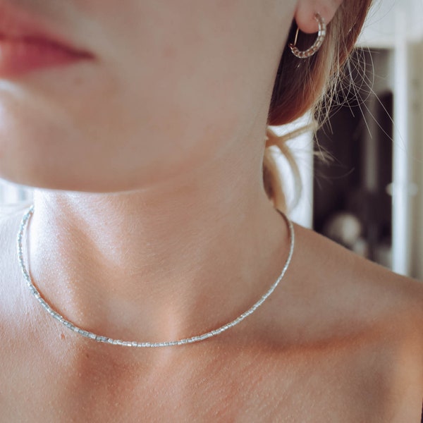 Silver Choker Minimalist • Gift for Christimas • Short Beaded Necklace