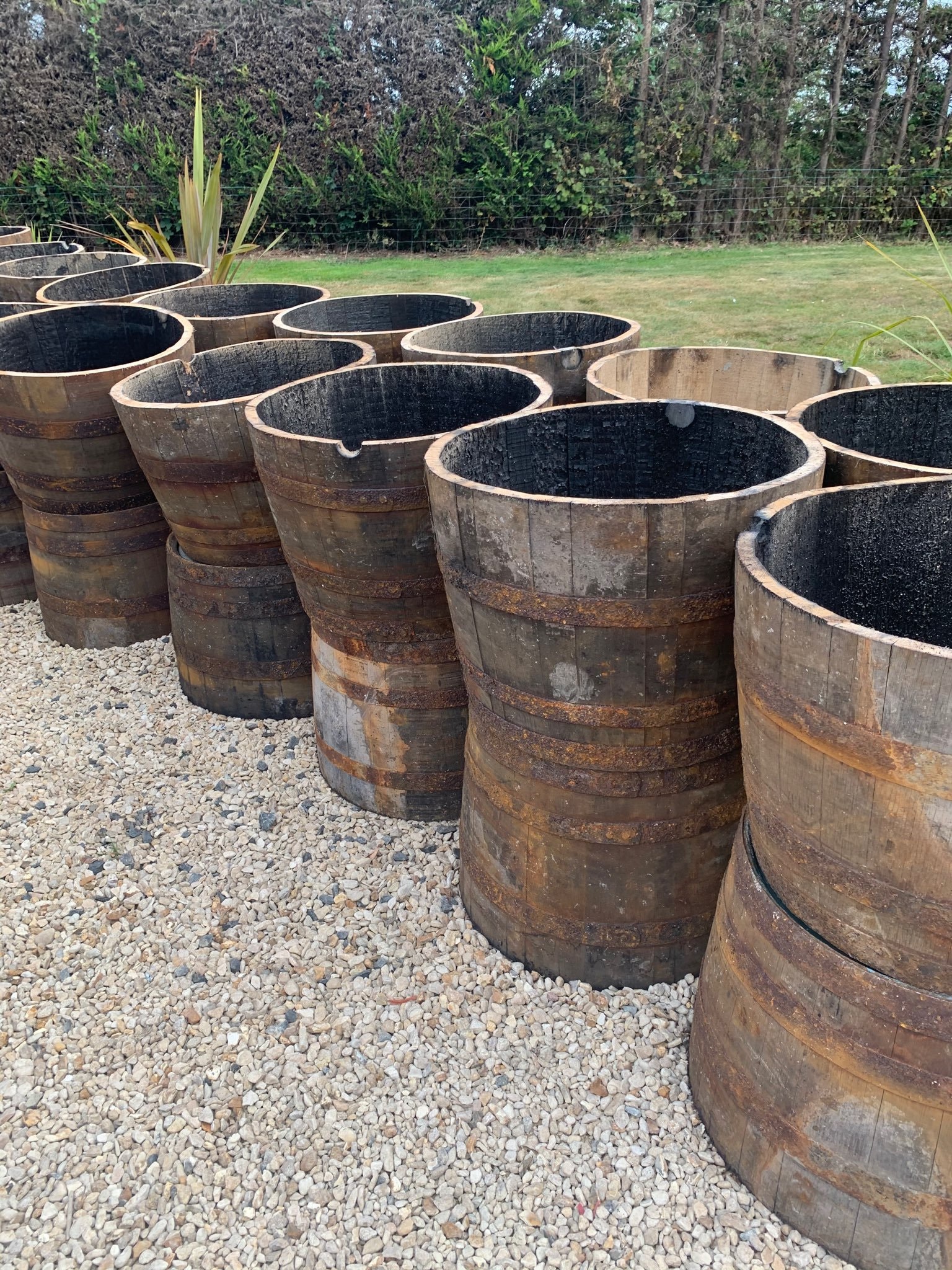 Set of 20 Solid Oak Rustic Half Barrel Planter Garden Pot Set of 20 Solid Oak Rustic Half Barrel Planter Garden Pot