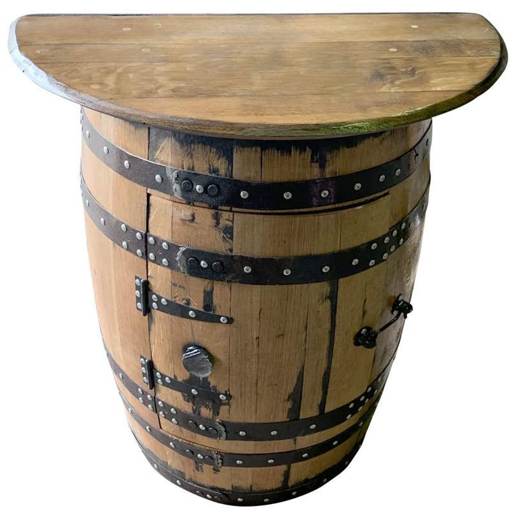 Rustic Solid Oak Keg Patio Table With Door Shelf Half Barrel Etsy