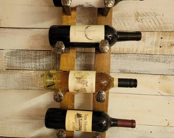 Wine/Towel Rack made from authentic reclaimed Wine/Whiskey Barrel Wood and railroad spikes.