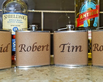 Personalized 6 oz. leather wrapped flask.