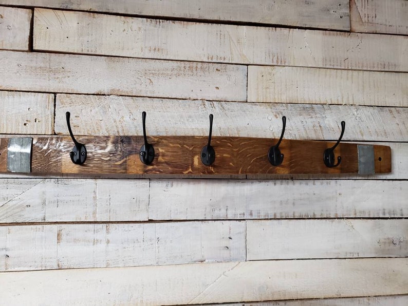 Unique rustic/farm/country style wall mount Coat/hat rack made from recycled authentic wine/whiskey barrel wood. image 1