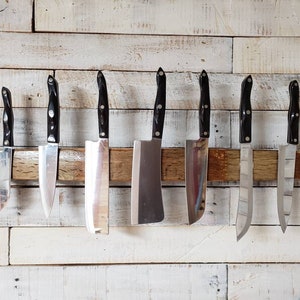 Unique rustic/farm/country style wall mount Knife Rack/Holder made from authentic reclaimed Wine/Whiskey Barrel Wood.