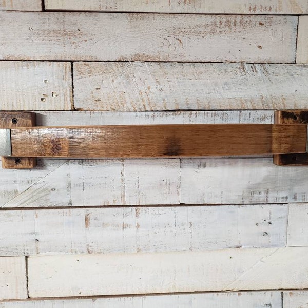Towel Rack, 23" wide made from authentic reclaimed Wine/Whiskey Barrel Wood.