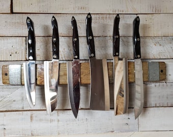 Rustic Knife Rack/Holder made from authentic reclaimed Wine Barrel/Whiskey Barrel wood .  23" in length