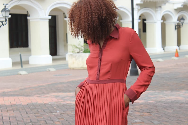 Ruby Red /'50s Button Down Pleated Dress