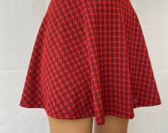 Ladies Red Tartan Check Mini Skirt Girls High Waist Elasticated Flare Rara Party