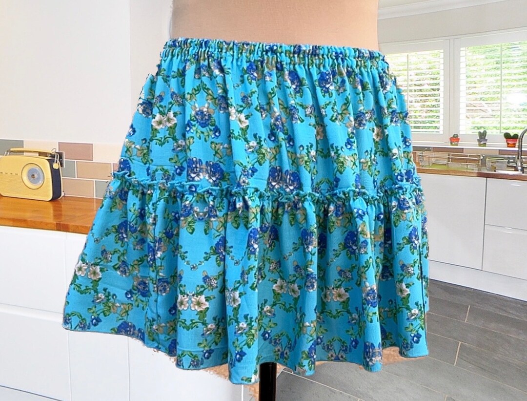 Blue flowy mini skirt hotsell