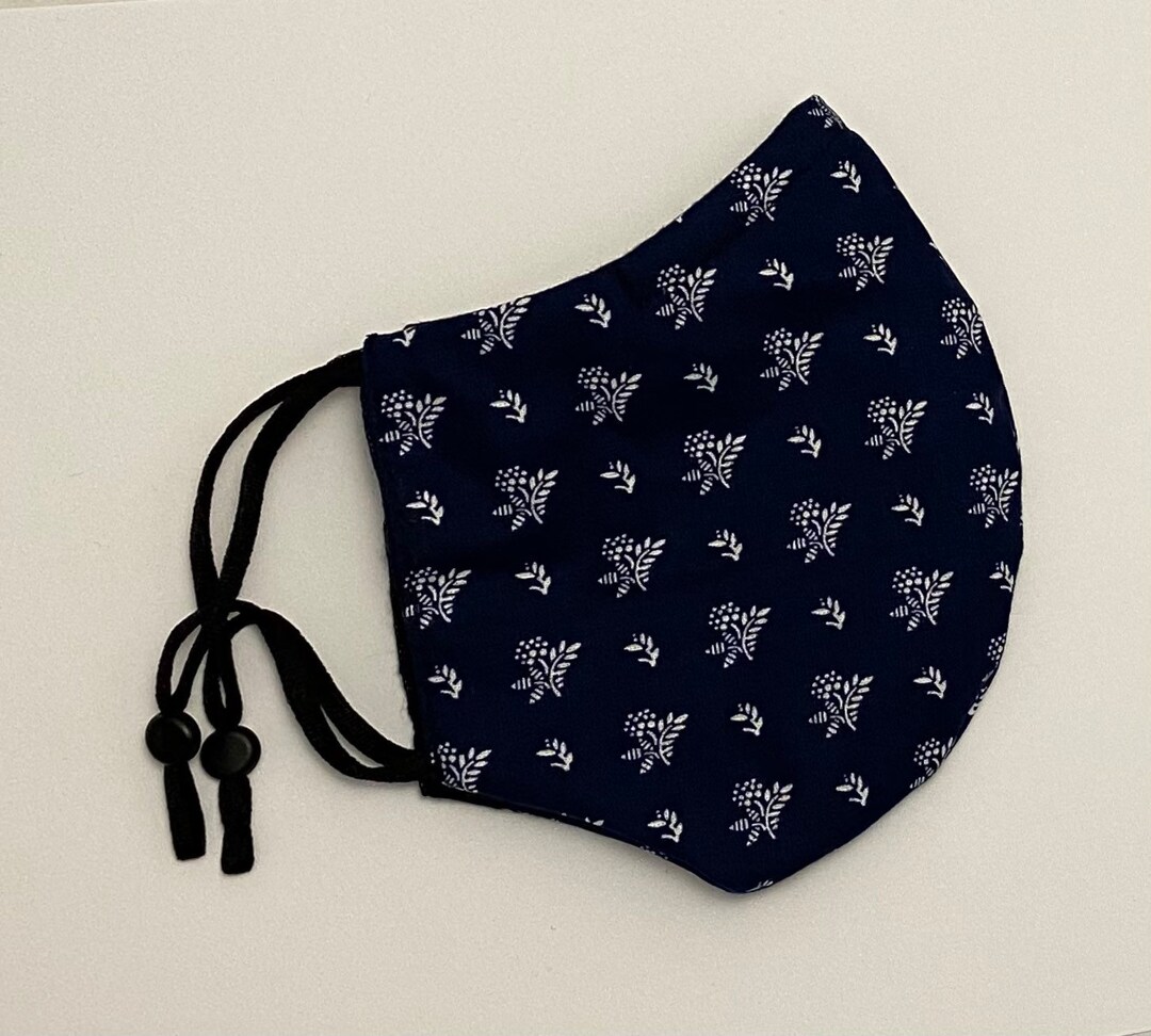 Navy Blue Floral Face Mask Floral Face Mask Cotton Face Etsy