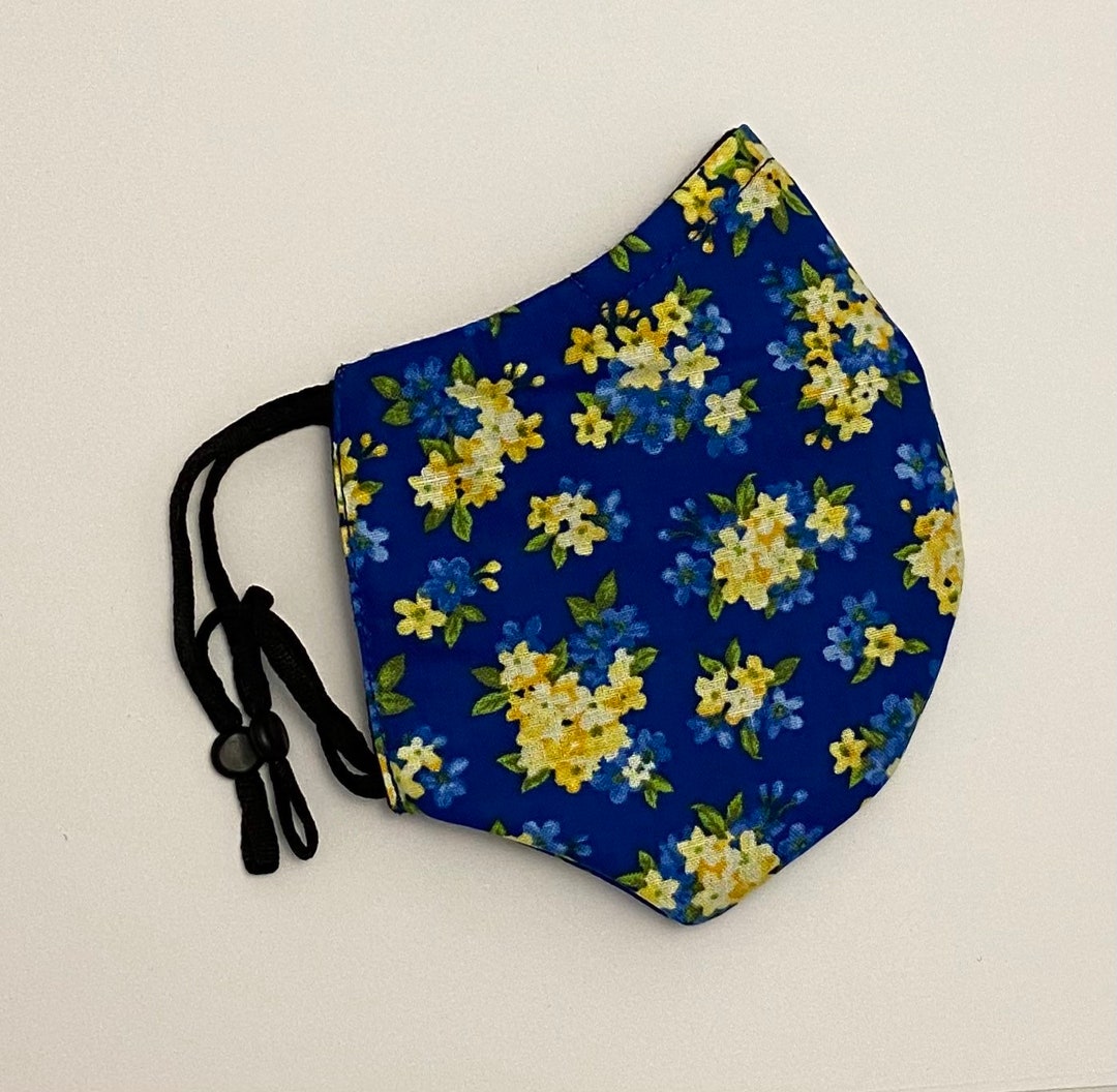 Blue Floral Face Mask, Floral Cotton Face Mask, Floral Face Mask