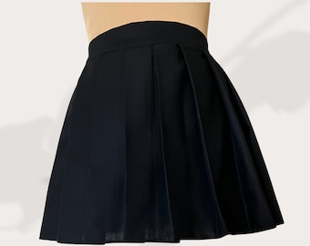 Solid Black Pleated Cotton Mini Skirt Onyx