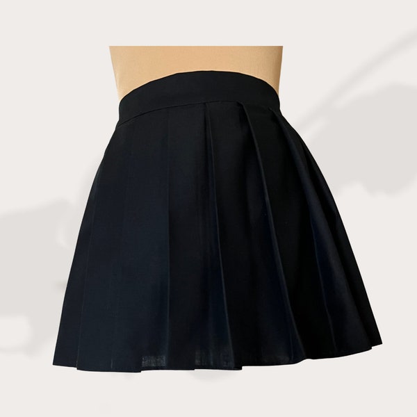 Solid Black Pleated Cotton Mini Skirt Onyx