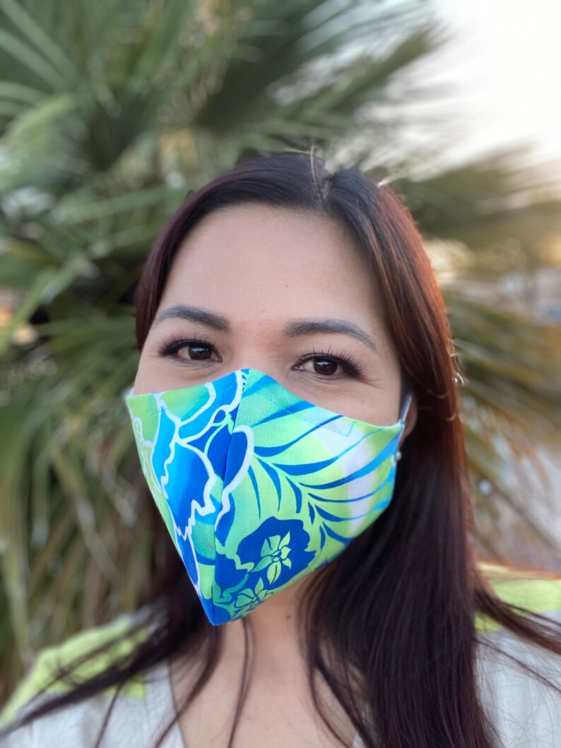 Blue Green Hawaiian Face Mask Abstract Polynesian Design 3 Etsy