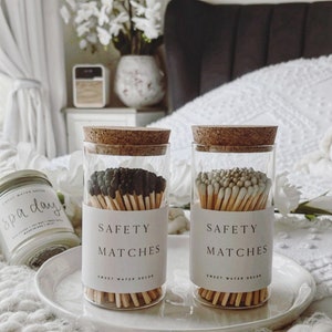 Medium Hearth Matches  - 100 Count - White or Black tipped - Glass bottle cork lid