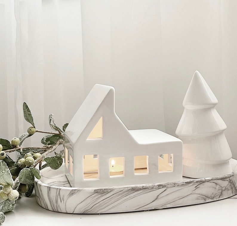 White ceramic Winter Wonderland House winter Decor seasonal classic image 2