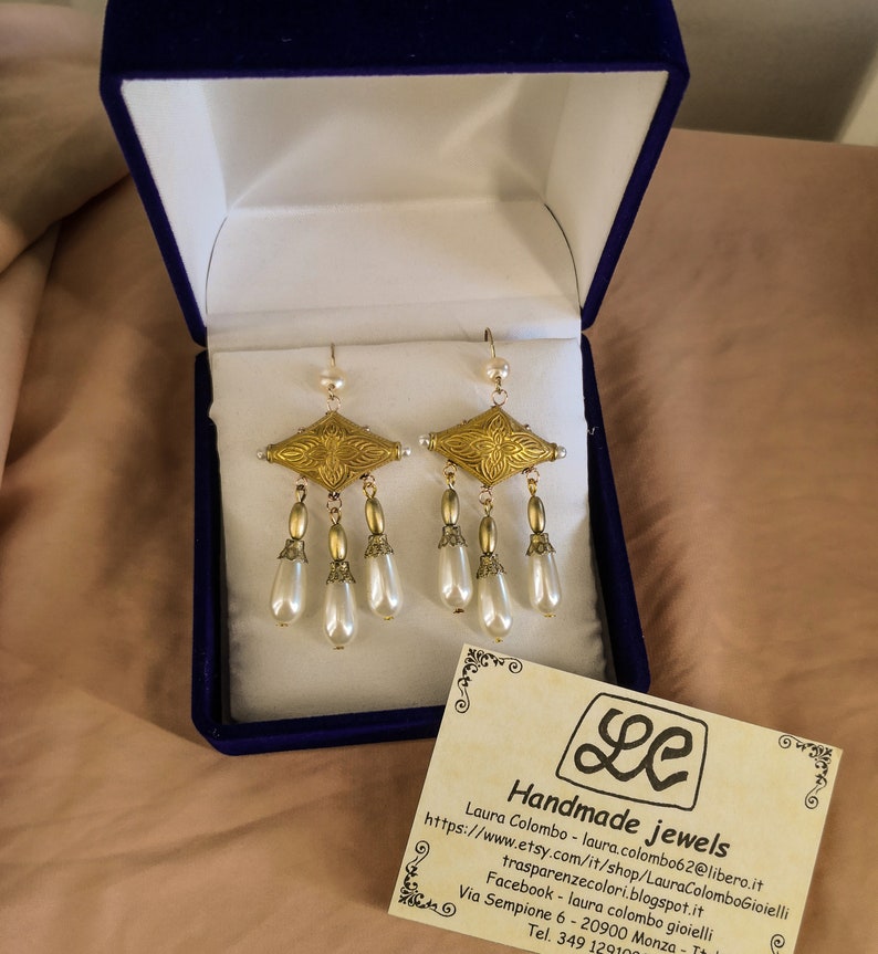 Boucles D'oreilles Céramique Faites Main, Motif Palmette Grèce Étrusque Rome, Atelieranser