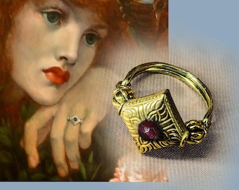 Etruscan Ring with Red Agate Stone, Brass and Laminated Resin, Museum Replica