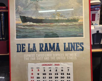 De La Rama Lines Poster that has 3 month calendar pad on bottom. Features the Dona Alicia