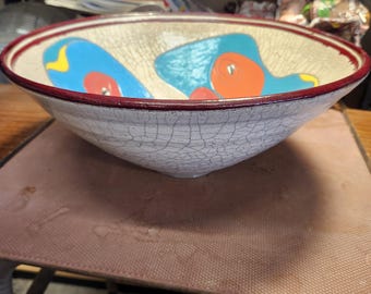 Large MCM Enameled Abstract Art Bowl with speckled finish