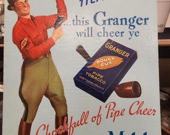 Granger Rough Cut Pipe Tobacco Cardboard Sign - 14-7/16" wide x 19-3/16" tall