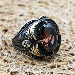 Handmade Alexandrite Ring: Ottoman 925k Sterling Silver Men&#39;s Ring