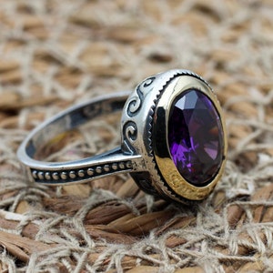 Amethyst Ring, Handmade Women&#39;s Ring, Turkish Handmade, Silver Ladies Ring, Ottoman Ring, Authentic, Ladies Ring, 925k Sterling Silver Ring,