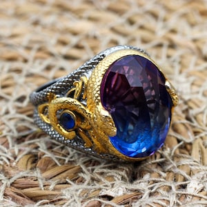 Men&#39;s Handmade Ring, Turkish Handmade Ring, Ottoman  Men&#39;s Ring, Tourmaline Men&#39;s Ring, Men&#39;s Jewelry, Gift for Him, 925k Sterling Silver