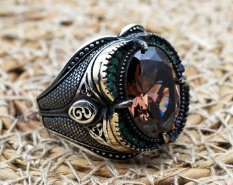 Men&#39;s Handmade Ring, Turkish Handmade Silver Mens Ring, Ottoman Ring, Alexandrite Ring, Men&#39;s Jewelry, Turquoise, 925k Sterling Silver Ring